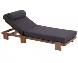 Assembled New 78.8 in. Acacia Wood Adjustable Outdoor Chaise Lounge Chair with Dark Gray Cushion