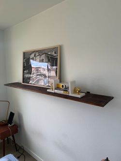 Handmade Solid Wood Floating Shelf – 80” Long – Stained Wood