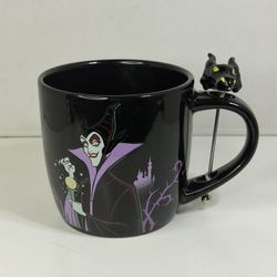 Disney Villains Maleficent Black Ceramic Coffee Teacup Mug W/ Dragon Stirrer