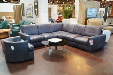 Leather 3-Piece Sectional — Rutherford Home "Matera Shale" (Shale Blue)