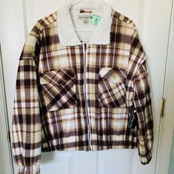 New Who’s That Girl Brown Plaid Fleece Jacket Size 1X