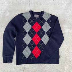Mens size L - VTG Abercrombie and Fitch wool argyle pattern crewneck sweatshirt made in hong kong good condition used blue red green grey