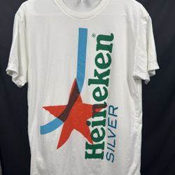 Heineken Silver Promo T-Shirt – White Graphic Tee – Unisex Adult Large 