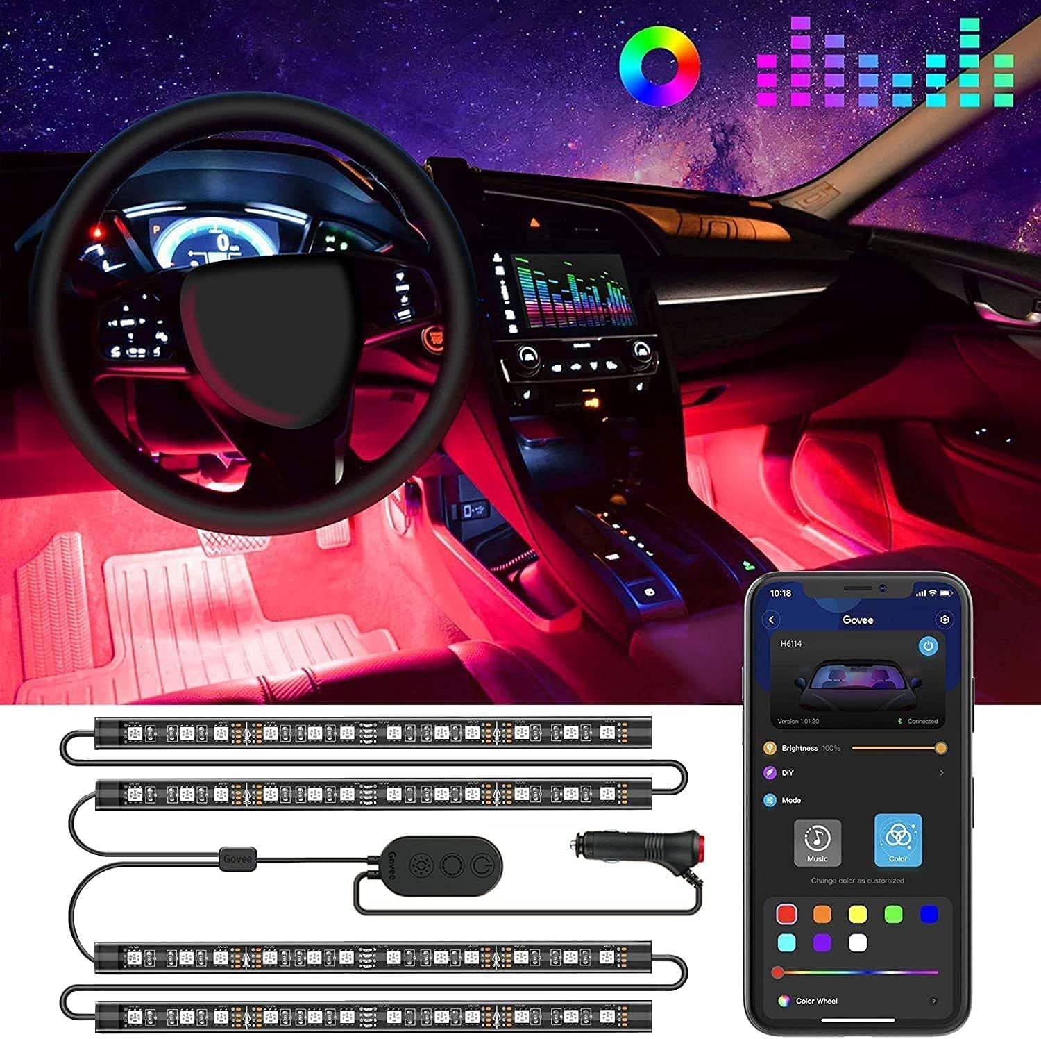 Govee Car LED Light Strips Smart 2 pack Remote and App Controlled