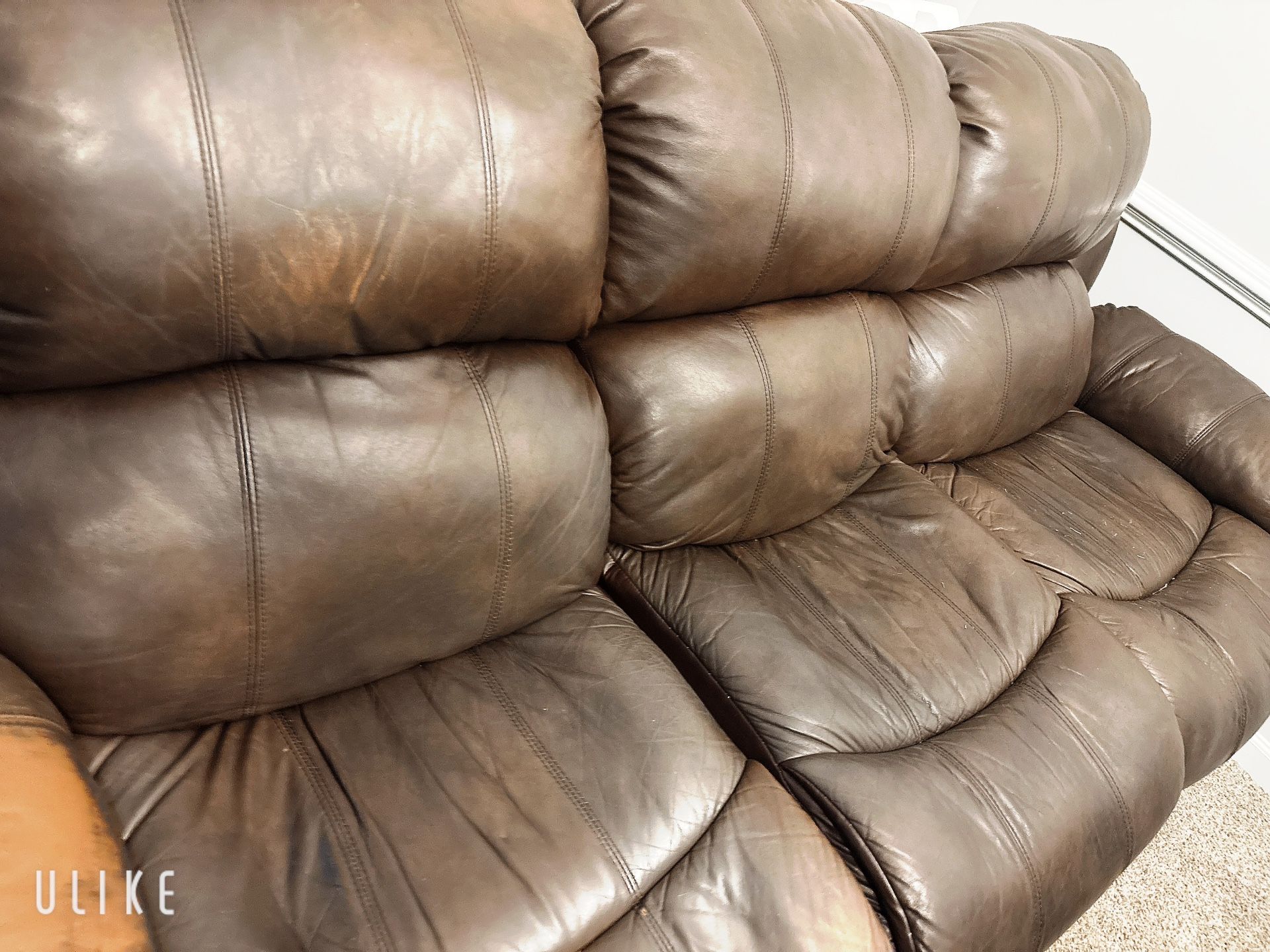 2 Reclining Brown Leather Couches