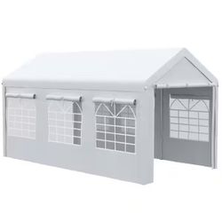 20 ft x 9 ft White Heavy Duty Outdoor Canopy / Tent / Car Port (Galvanized Steel Frame) w/ Removable Sidewall Windows [NEW IN BOX] **Retails for $460