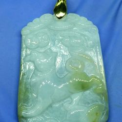 Burmese icy Type A Jadeite Jade Pendant Lucky Dog.