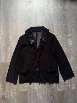 Y2K Black Velvet Blazer with Embroidered Collar