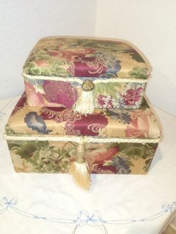 2pc Vintage Chinese Tea Box/ Keepsake/ Photo/ Momento Boxes Toile Design