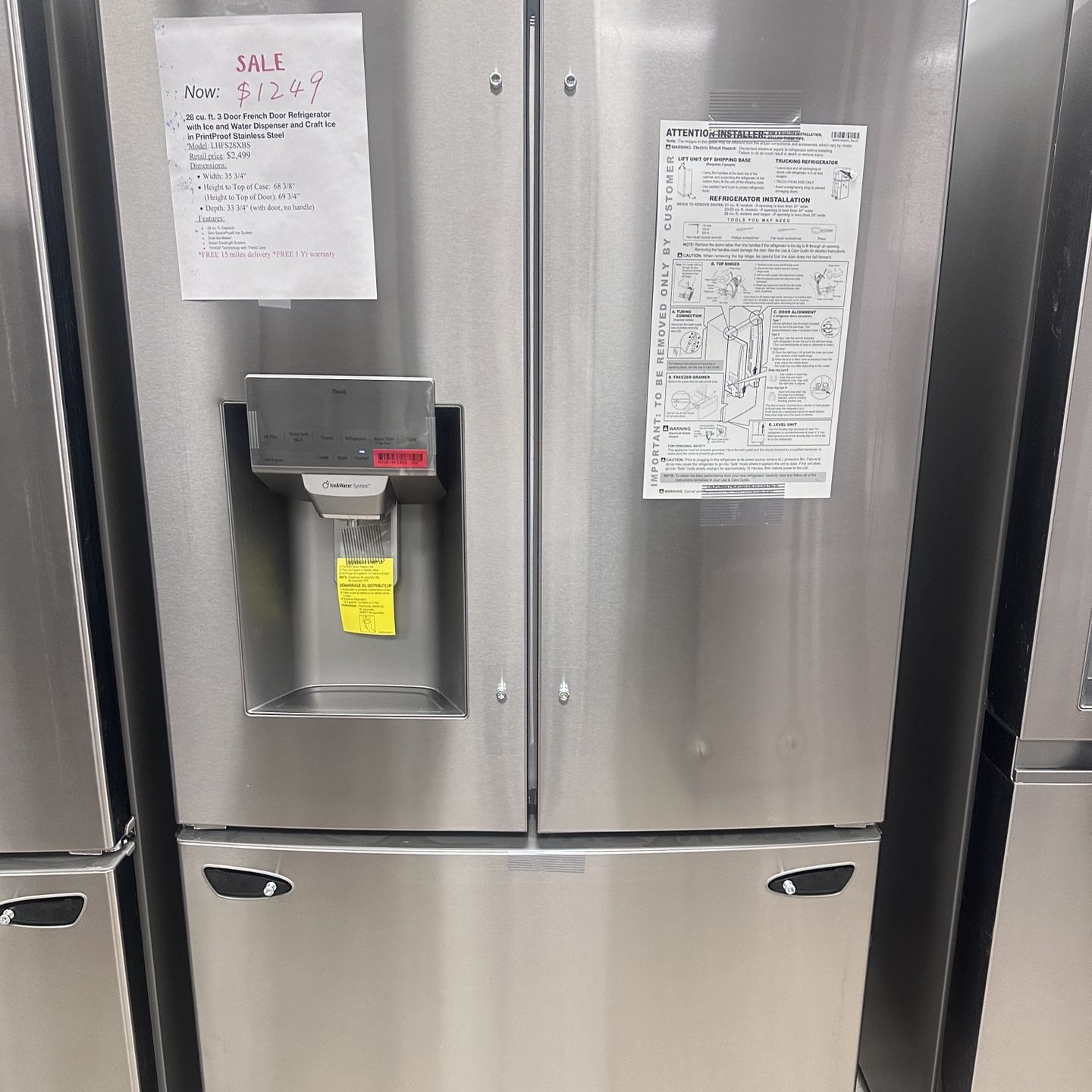 LG 28cu Refrige With Water And Ice Maker Unused 
