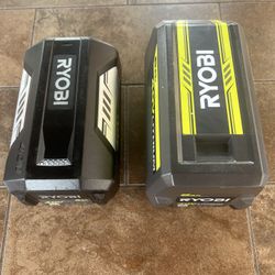 2 Ryobi 40V Lithium Batteries 5Ah and 6Ah, Not Working,  For Parts Or Repair