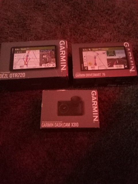 Garmin Navigational GPS And Dash Cam Have Three Of Them Retails For $1,300 Before Tax For All Three Selling All Three For $350