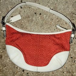 Coach Y2K Red/White Jacquard Soho Handbag Shoulder Bag mini bag canvas leather