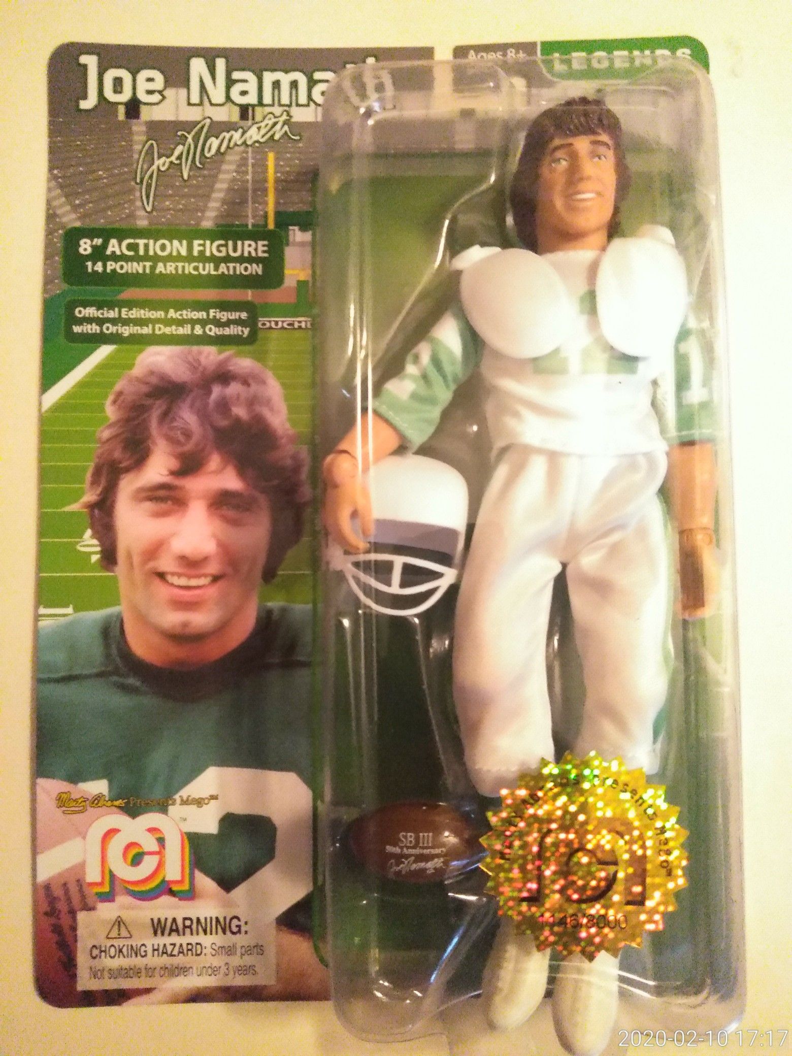 COLLECTIBLE 2018 LIMITED EDITION MEGO LEGENDS JOE NAMATH 8" ACTION FIGURE .