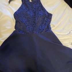 Blue homecoming dress with floral pattern