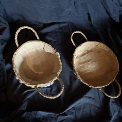 Two Straw Baskets With Handles 