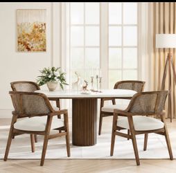 Modern Beige/Walnut Dining Chairs - Set of 4