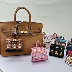 Luxury Boutique Series: Mini "Faubourg" Leather Handbag Charms | Micro-Bag Keychain & Bag Accessory