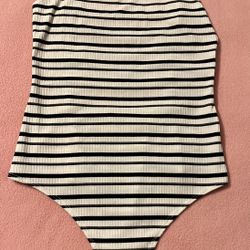 Blush - black & white striped bodysuit 