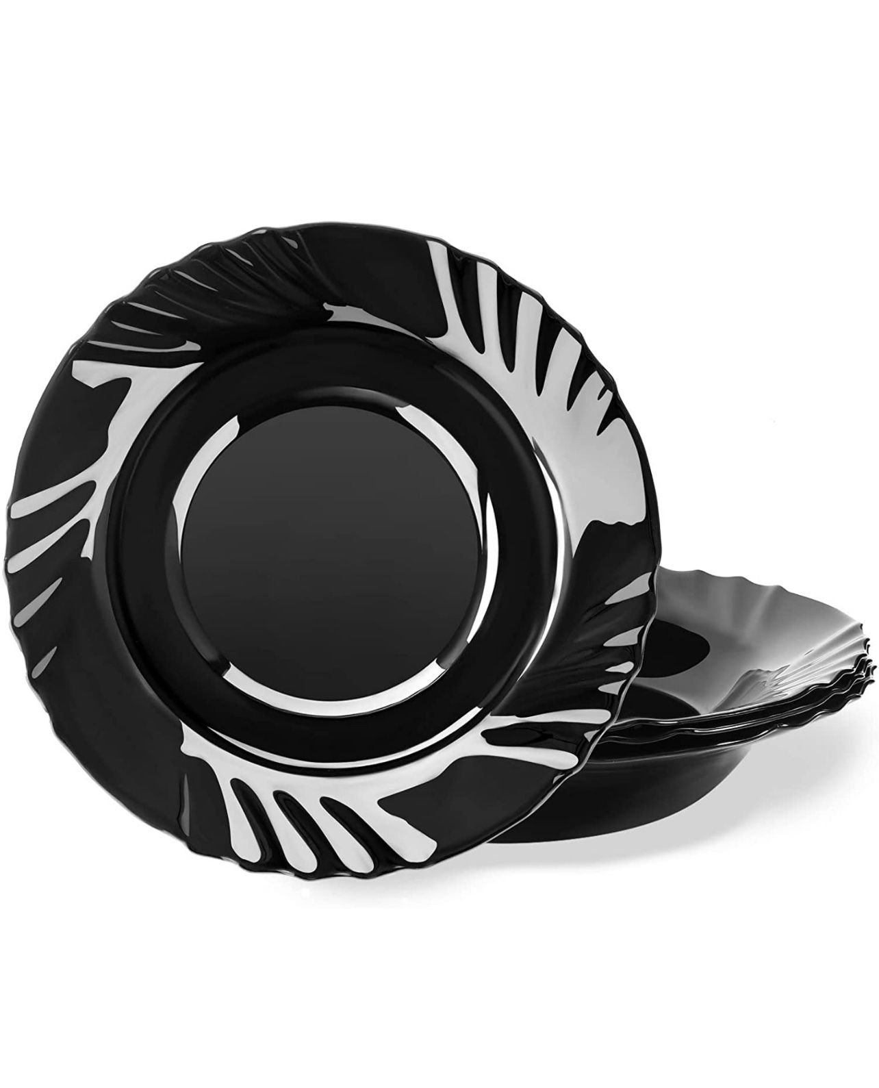 Flared Black Glass Rim Pasta Bowl Set of 4, 8.85-inch