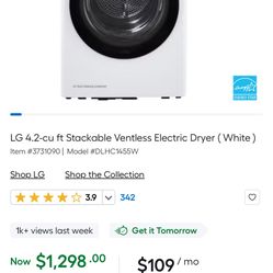 LG 4.2-cu ft Ventless Electric Dryer