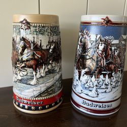 1988 & 1989  Vintage Budweiser Holiday Beer Steins, Collector Series, Christmas
