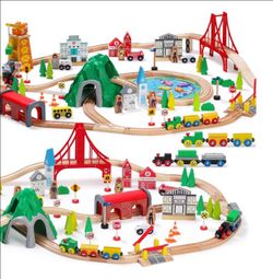 SainSmart Jr. 112-Piece Wooden Train Set for Toddler