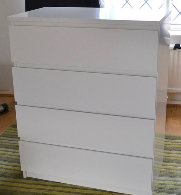 Ikea White 4 Drawer Malm Chest Dresser For Sale In San