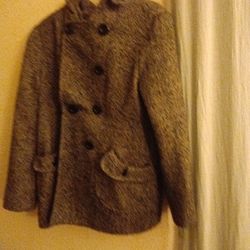 Women's JLO J Lo Jennifer Lopez Lined 52% Wool Hooded Tweed Coat Jacket XL X-Large