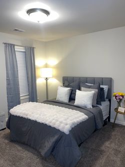 Queen Bed Frame with Upholstered Headboard