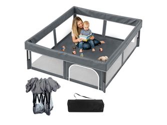 Foldable Baby Playpen, 48"×48" Play Yard for Toddlers, Portable & Collapsible Playpen with Gate, ASTM & CPSC Certified, Skin-Friendly & Breathable Mes