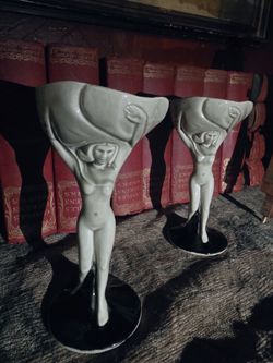 Vintage Figural Nude Candle Holders Pair • Ceramic Tealights • Art Deco Style