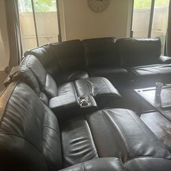 Black Leather Power Reclining 5 Seat Set