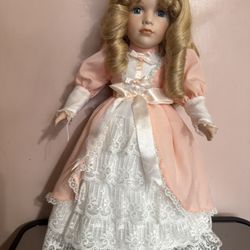 Vintage Porcelain Doll, Blonde Hair & Blue Eyes