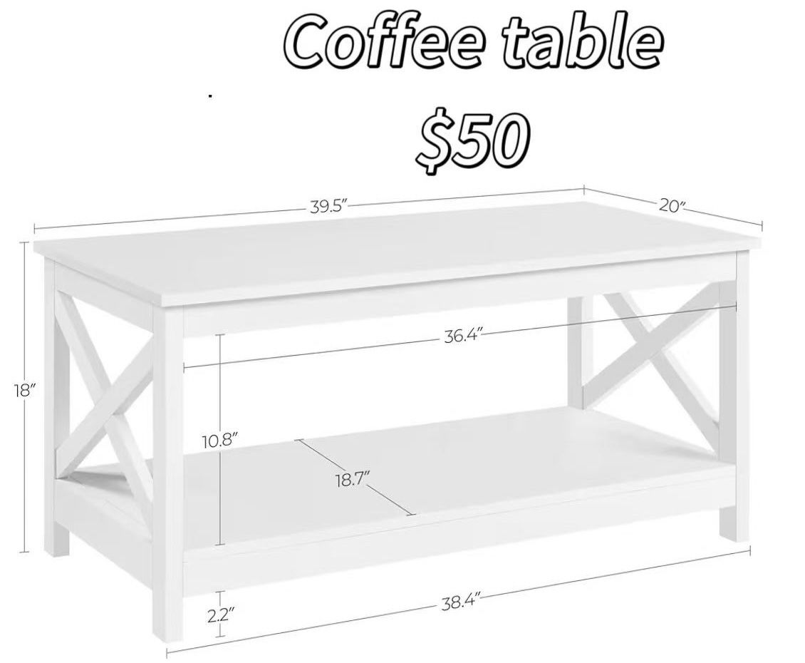 😀 Yaheetech Wood 2-Tier White Coffee Table with Storage Shelf for Living Room, X Design Accent Cocktail Table, Simple Design Home Furniture