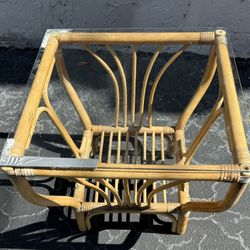 Vintage Bamboo Rattan Side Table with Glass Top