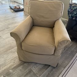 2 Tan Chairs Crate And Barrel Swivel And Glide