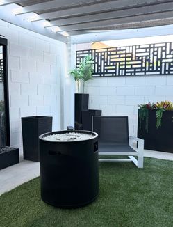 Round metal fire pit + new cover + propane tank