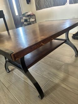 Wood and cast iron coffee table
