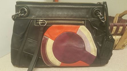 Authentic Coach Parker Pieced Black Red Purple Patch Work Clutch Purse