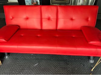 Red futon couch