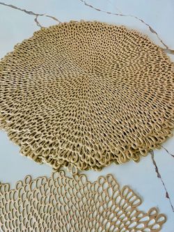 Set of Twelve Vinyl Gold Round Woven Placemats Set