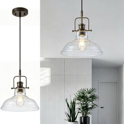 Seeded Glass Pendant Lights,11 Inch Rust-Coloured Pendant Lights Kitchen Island with E26 Base Vintage Hanging Ceiling Lamp for Kitchen Sink Hallway Di