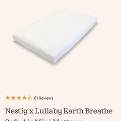 Nestig x Lullaby Earth Breathe Safe Air Mini Mattress + organic sheets NEW