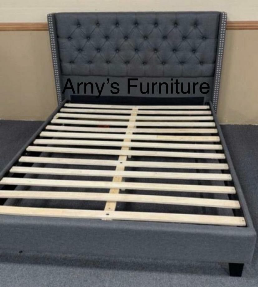 New Full size Gray Tufted Upholstered Bed With New Mattress Included