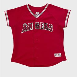 Anaheim Angels baseball vintage women’s red majestic athletic jersey Size Large 