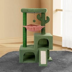 Assembled Cat Tree Tower for Indoor Cats,Activity Centre Cat Tower with Two Cat Condos Hammock Scratching Posts,Green