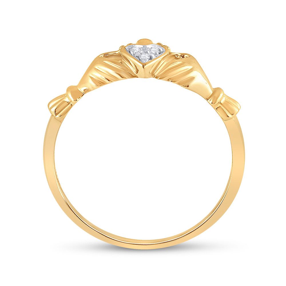 Saris and Things 14kt Yellow Gold Womens Round Diamond Claddagh Heart Ring .02 Cttw