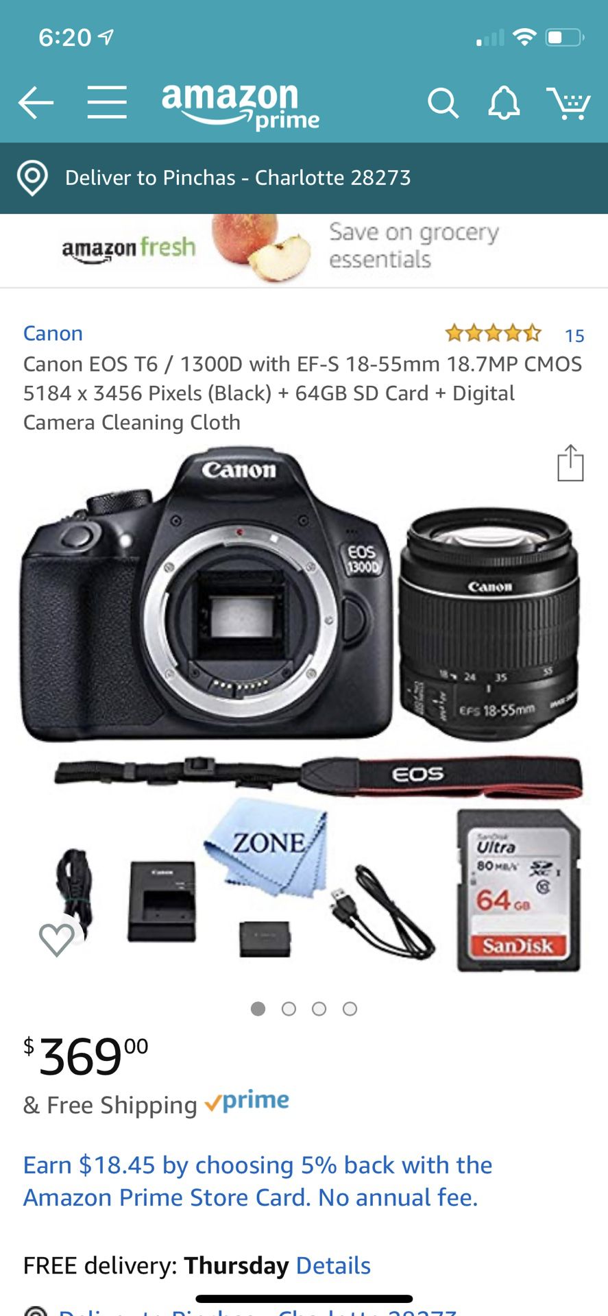 Camera Canon EOS T6 / 1300D