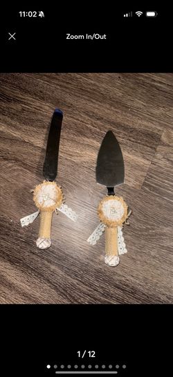 wedding cake knife and server set with burlap and lace handles lot